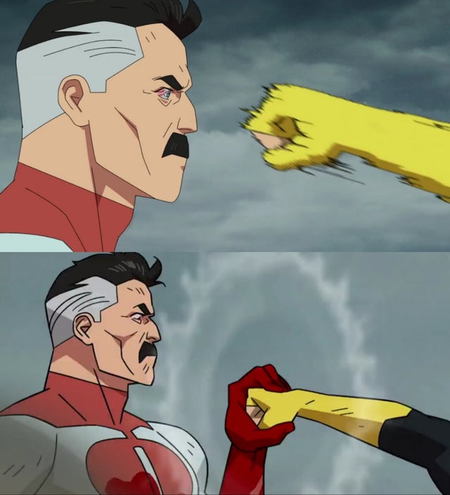 Omni Man blocks punch